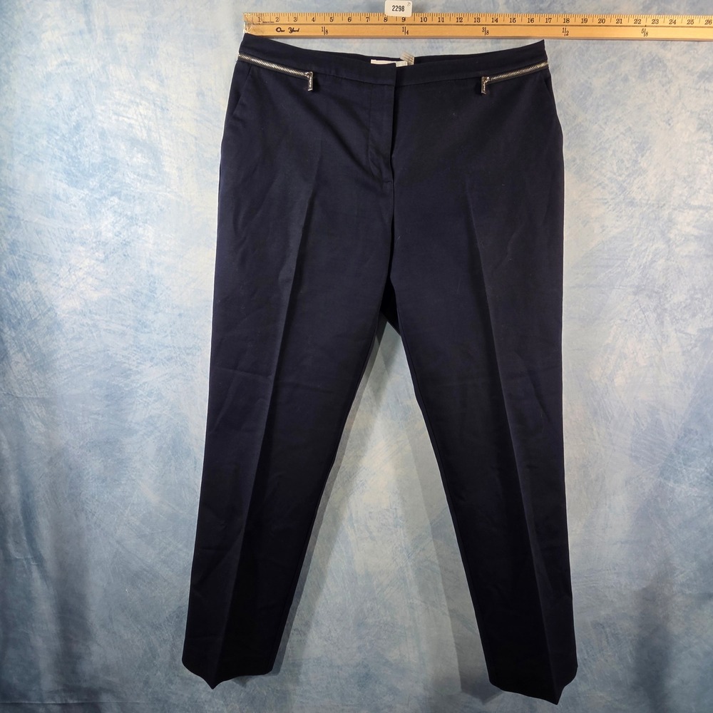 Calvin Klein Womens Navy Blue Zipper Accent Tapered Dress Pants Size 10